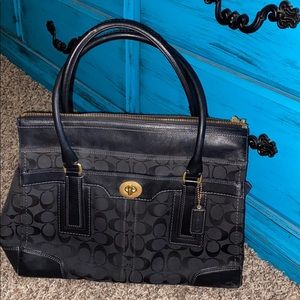 Coach black tote w/zipper enclosure & side snaps